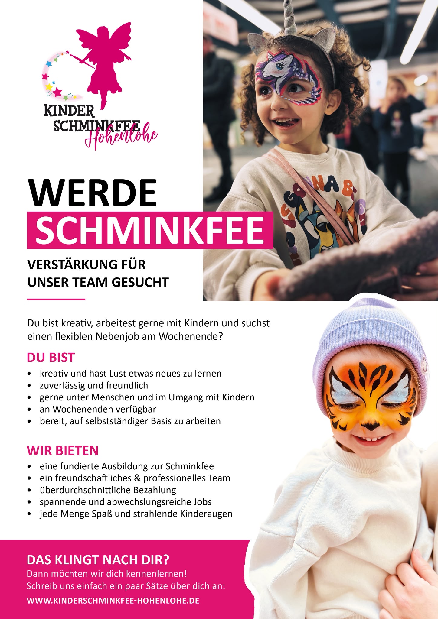 Schminkfee werden bei der Kinderschminkfee Hohenlohe – kreativer Nebenjob